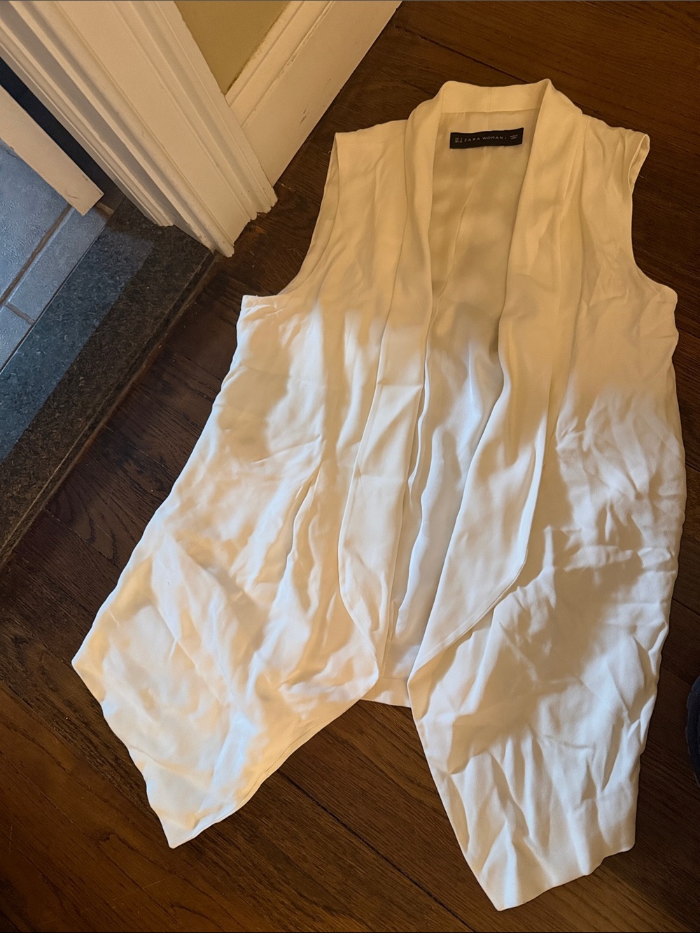Zara Cream Sleeveless Draped Open-Front Vest